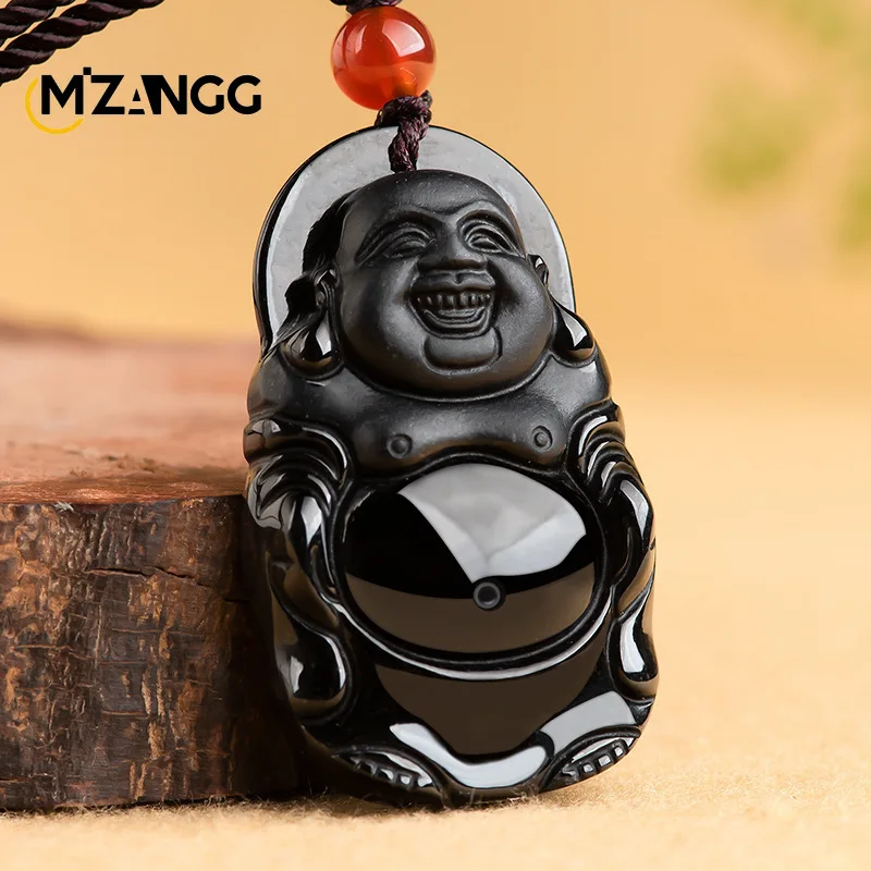 

Natural Jadeite Ink Jadeite Maitreya Buddha Pendant Hand-carved Fashion Luxury Ice Jade Necklace Men Women Mascots Holiday Gift