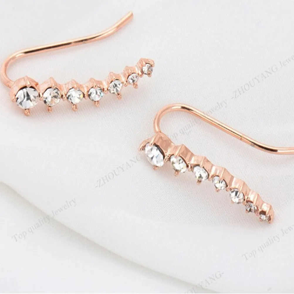1Pair Water Drill Star Ear Clip Elegant Leaf Design Sparkling Crystal Rhinestone Lightweight Earrings for Women Special Events