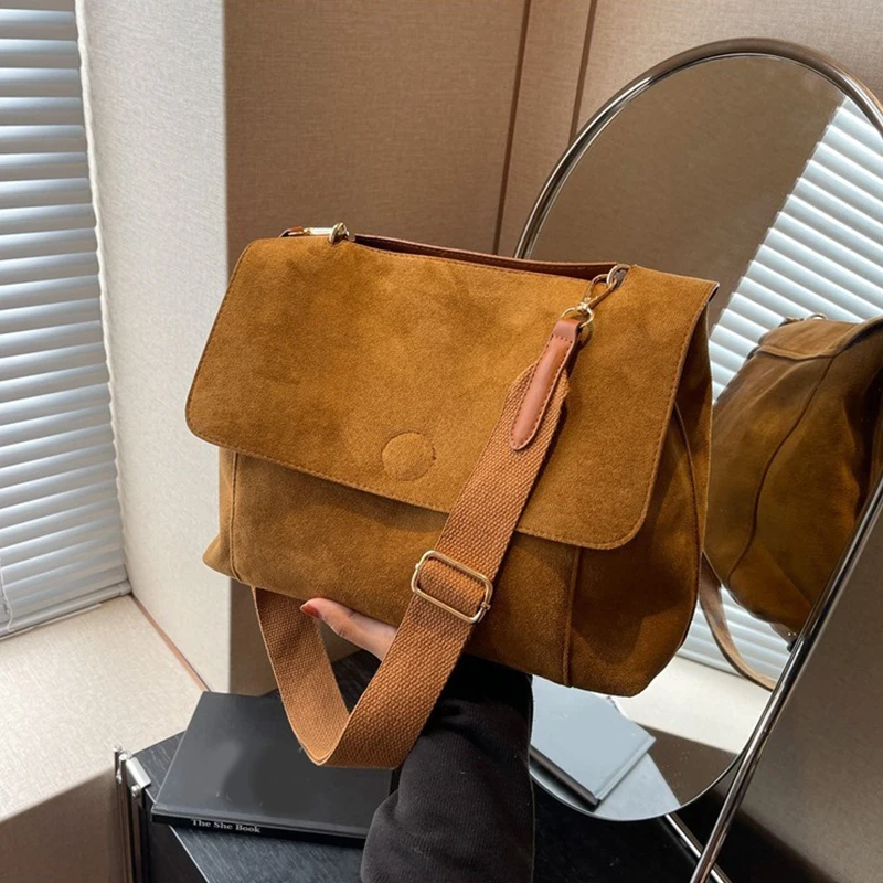PU Leather Flap Shoulder Bags For Women Vintage Wide Strap Crossbody Bag Large Capacity Women Designer Handbags Tote Bag