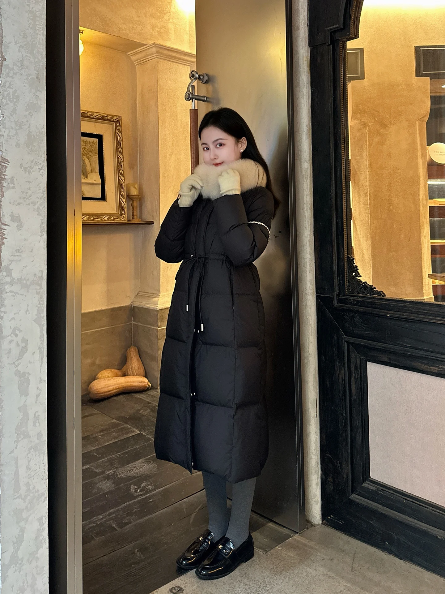 

Warmth Long Waist-Cinching Stand Collar Fur Trim down Jaet Women's Sle North Country Snow Night Small Na Jiao