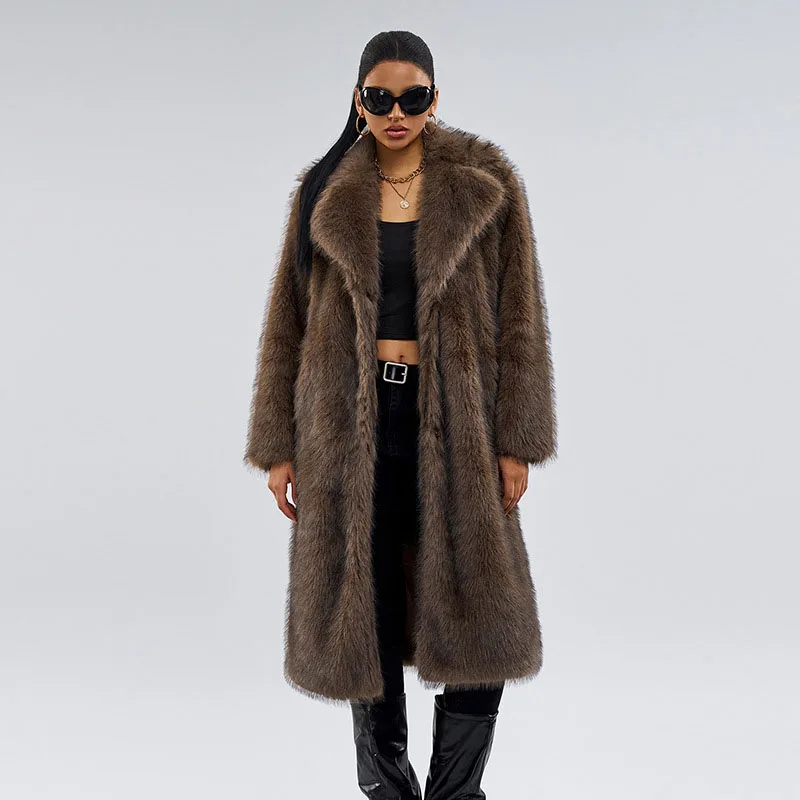 

Fox Fur Imitation Women's Fur Coat 2025 New Winter Fashion And Style With Lapel Solid Color For casual Wear Women Fur Coat H371