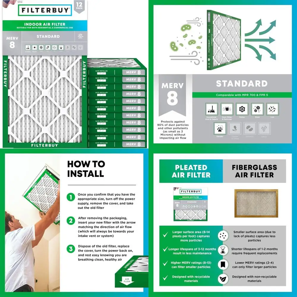 مرشحات الهواء المطوية الكهروستاتيكية MERV 8 14x28x1 لاستبدال فرن التيار المتردد HVAC للدفاع عن الغبار 12 عبوة #1