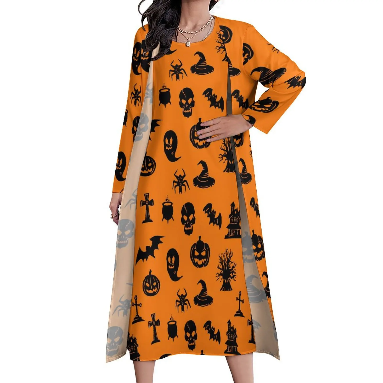 Happy Haunts Dress Halloween Print Beach Maxi Dress Street Wear Casual Long Dresses Summer Two Piece Pattern Vestido Big Size