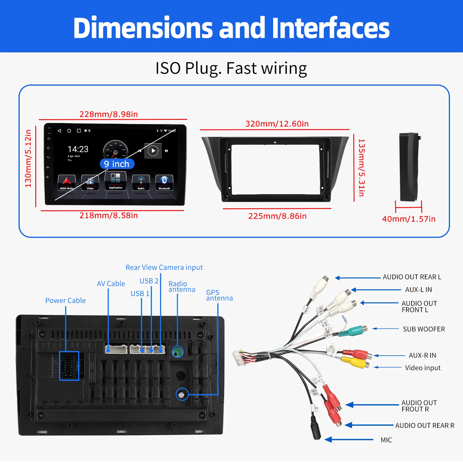 ESSGOO 9 "2DIN راديو ستيريو للسيارة أندرويد 14 لاسلكي Carplay أندرويد أوتو لـ Iveco Daily 2014-21 BT FM GPS Nav Wifi Mirror Link