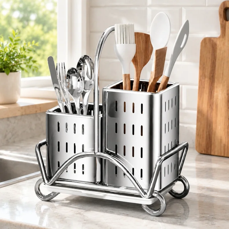 Durable Stainless Steel Kitchen Holder for Forks, Spoons, and Knives - Versatile Tableware Storage Organizer