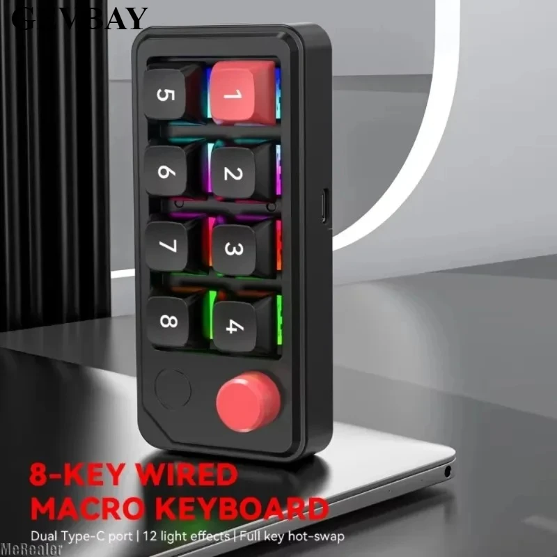 8 Keys Wired Hot Swappable Gaming Keypad Compact Mini Keyboard With 12 RGB Light Modes Macro Programmable Type-C Interface