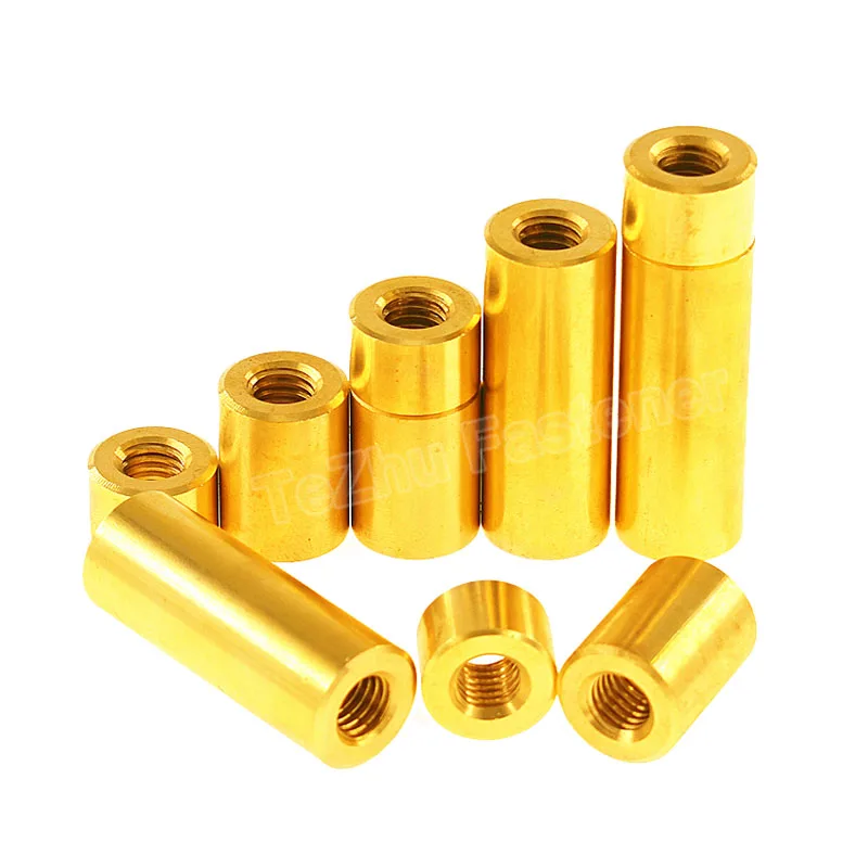 2pcs M5 Brass Round Coupling Nut Female Thread Cylindrical Stud Standoff Sleeve Double Pass Hollow Pillar Width 8mm L=5-100mm