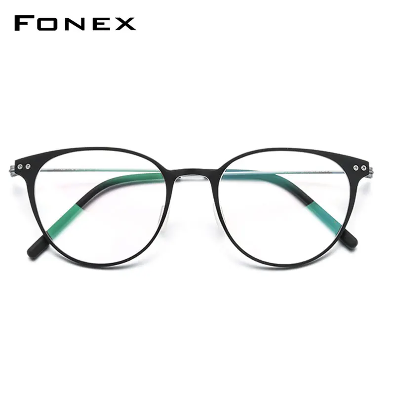 FONEX Pure Titanium Glasses Frame Women Brand Design Round Eyeglasses Men Japanese Ultralight Screwless Black Eyewear 8533