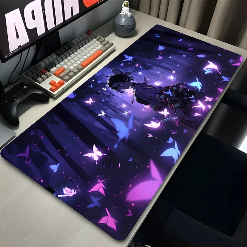 Flower Butterfly Mouse Pad Laptop Japan Anime Keyboard Rug PC Demon Slayer Gaming Mousepad 900x400 Moon Kochou Shinobu Desk Mat