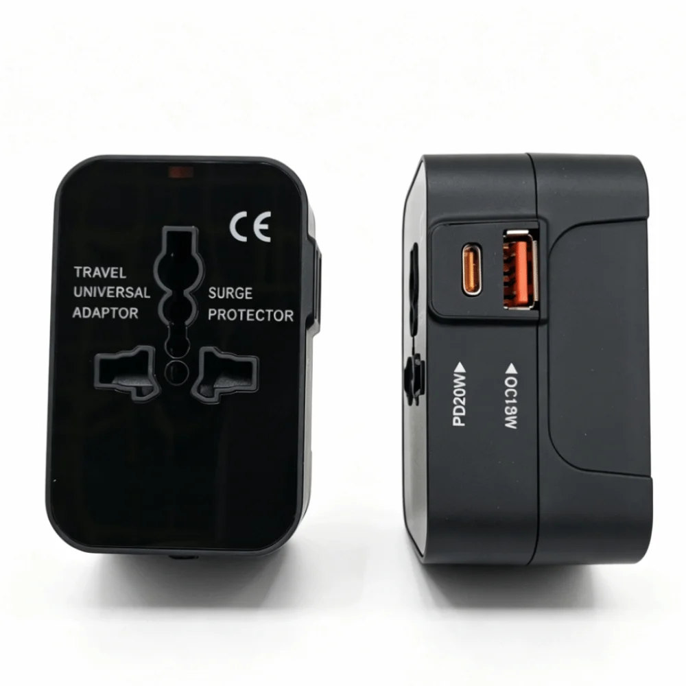 Dual USB Ports Universal Travel Adapter Locking Design Type-C Port Power Adapter USB Port Safety Shutter AC Power Converter