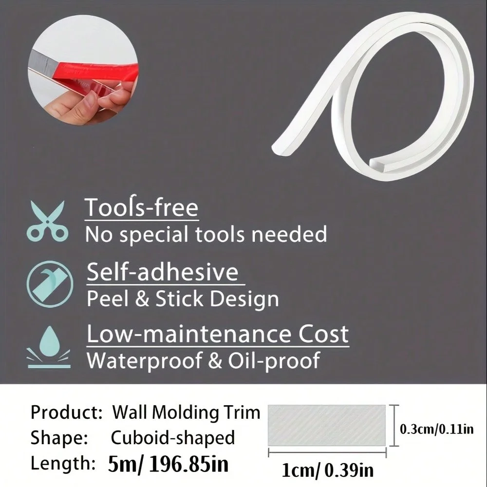 1PC 5mx1cm peel and paste decoration, molded decoration for walls, edges, borders, and splash proof tile edges