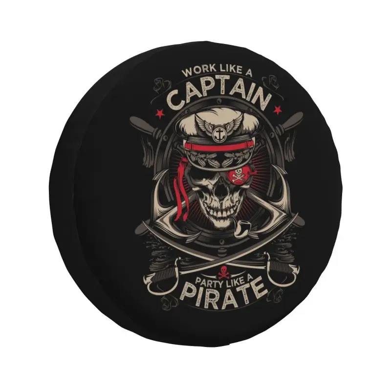 Custom Work Like A Captain Party Like A Pirate Spare Wheel Cover for Mitsubishi 4x4 RV Nautical Skull Sailor Tire Protector