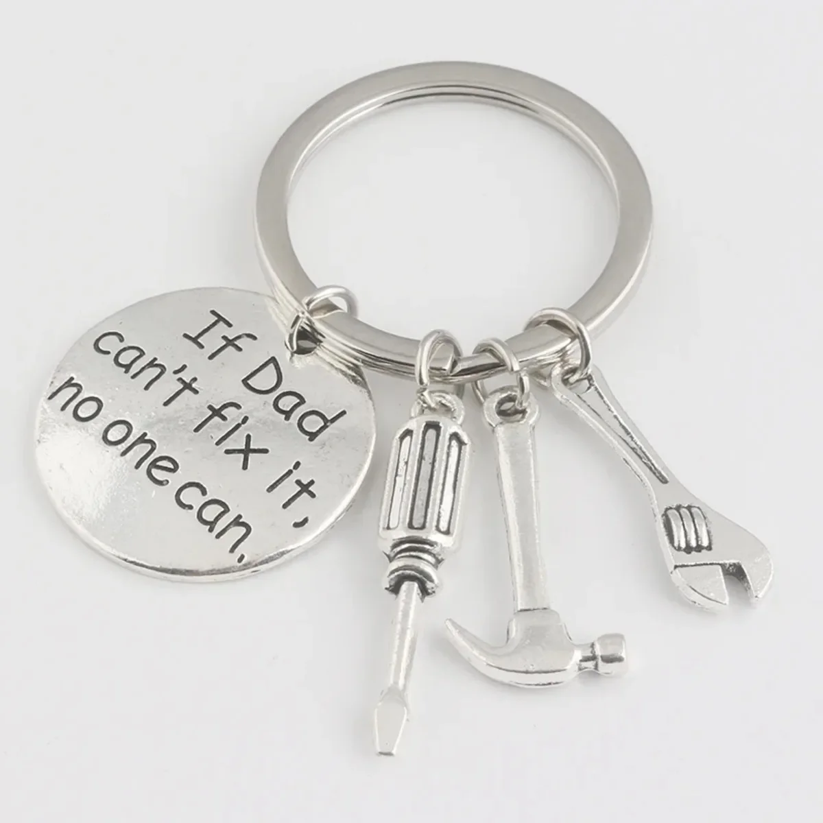 Hand Tools Themed Keychain 'If Dad Can't Fix It No One Can' Pendant Fathers Day Gift for Men Jewelry