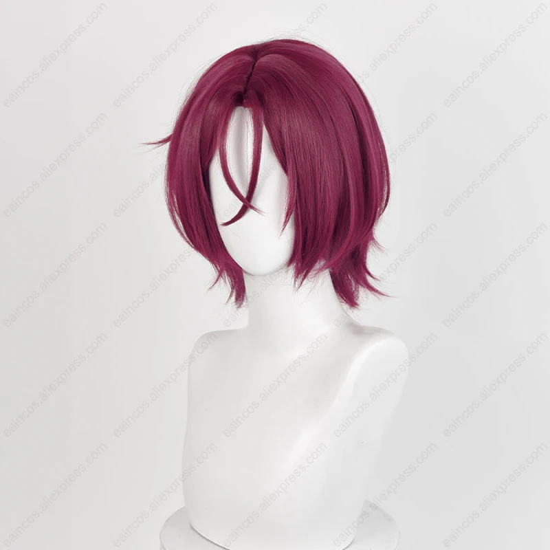 Rin Matsuoka Cosplay Wig, Rosa Vermelha Escura, Resistente ao Calor, Cabelo Sintético, Perucas do Couro Cabelino, 33cm