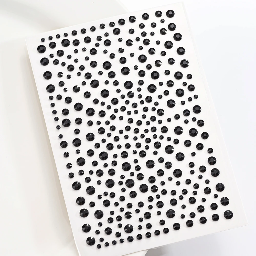 1 foglio di gioielli con gemme per il viso con diamanti neri, adesivi autoadesivi per ombretti, occhi, body art, strass, tatuaggio, decorazione per il trucco del partito