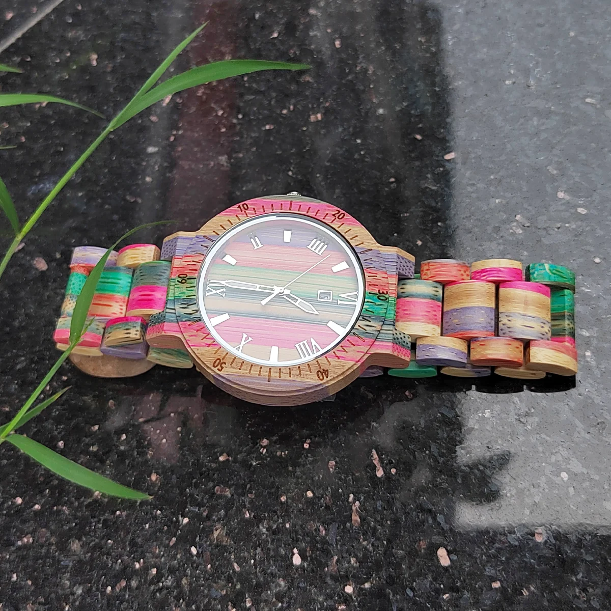 Men Quartz Wrist Watches Calendar Dial Colorful Bamboo Wooden Watch Natural Bracelet New Vintage Wood Male Best Birthday Gifts