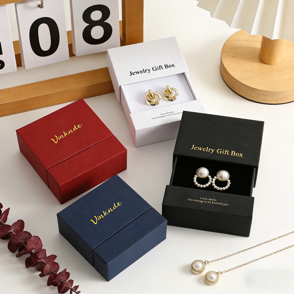 

10 шт. подарочных коробок-пеналов для украшений с логотипом: для серег, ожерелий, браслетов, выдвижные, из бумаги, для демонстрации и хранения ювелирных изделий