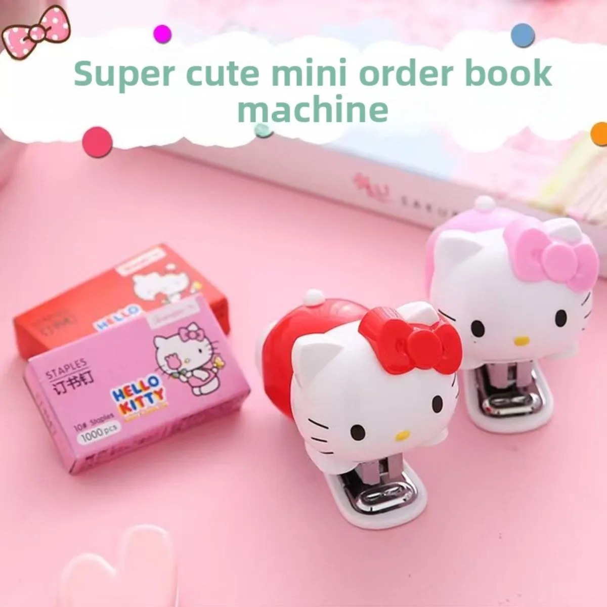 Juego de grapadora de figuras de Anime de Hello Kitty, máquina de encuadernación para estudiantes de dibujos animados bonitos Kawaii, suministros de encuadernación para escuela y oficina, grapadora