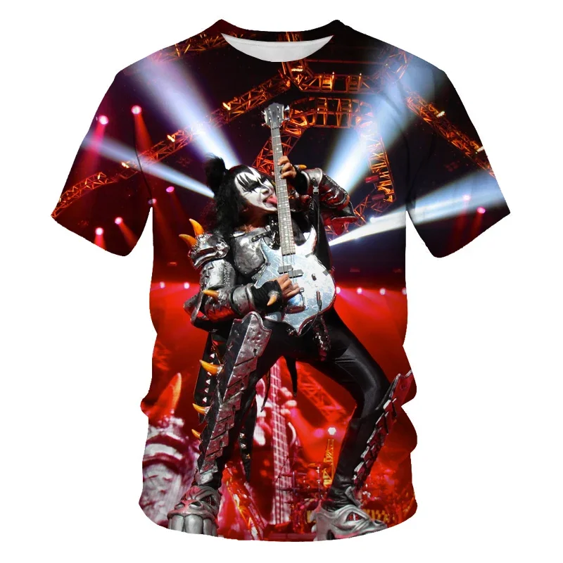 2024 Men Women Ropa Casual Streetwear Hiphop O-neck Tee Shirt New Gene Simmons Men T shirt Men Cl 3D Print Kiss Band Rock Tshirt