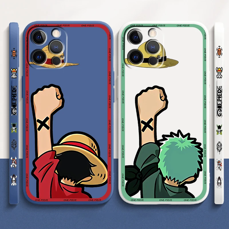 One-Piece Luffy Popular Art Liquid Left Rope For Apple iPhone 15 14 13 12 11 XS XR X 8 7 SE Pro Max Plus Mini Back Phone Case