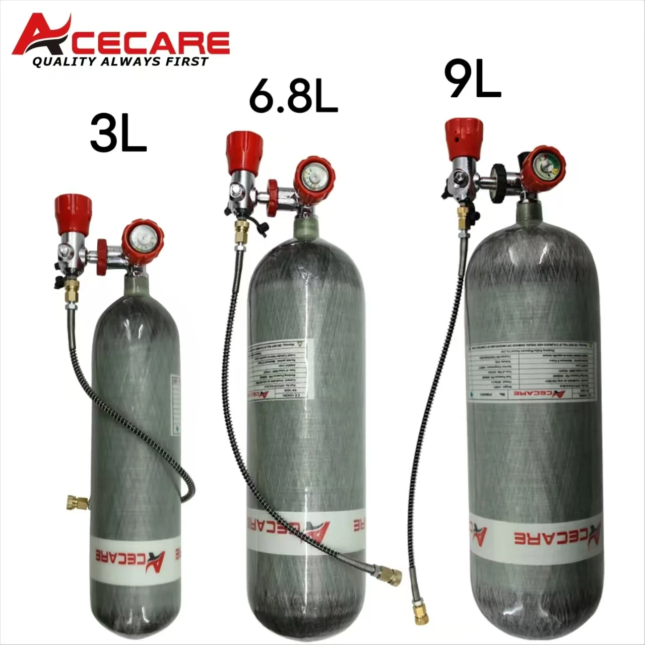 Acecare 3L/6.8L/9L CE Carbon Fiber Scuba Diving Tank Bottle 30Mpa 300Bar 4500psi with Valve Fill Station SCBA Firesafety M18*1.5