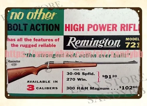Arte de pared para dormitorio, letrero metálico de Remington Firearms con diseño de rifle, municiones y caza