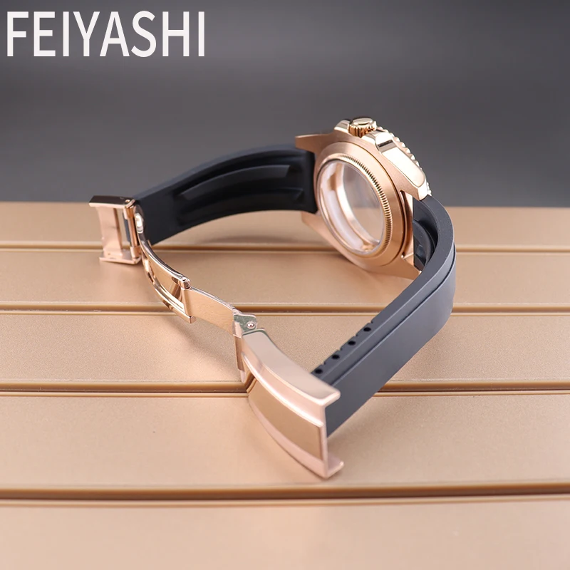 40mm Rose Gold Watch Cases Rubber Strap For Seiko NH34 NH35 NH36 NH38 Miyota 8215 Eta 2824 Movement Sapphire Glass 28.5mm Dial