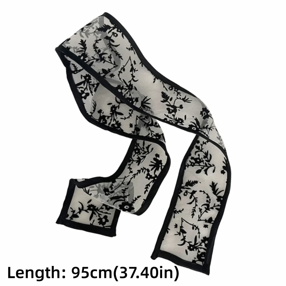 Fashion Y2k Flower Lace Neck Strap Sweet Dressing Decoration Hair Band Neckerchief Transparent Long Ribbon Head Scarf