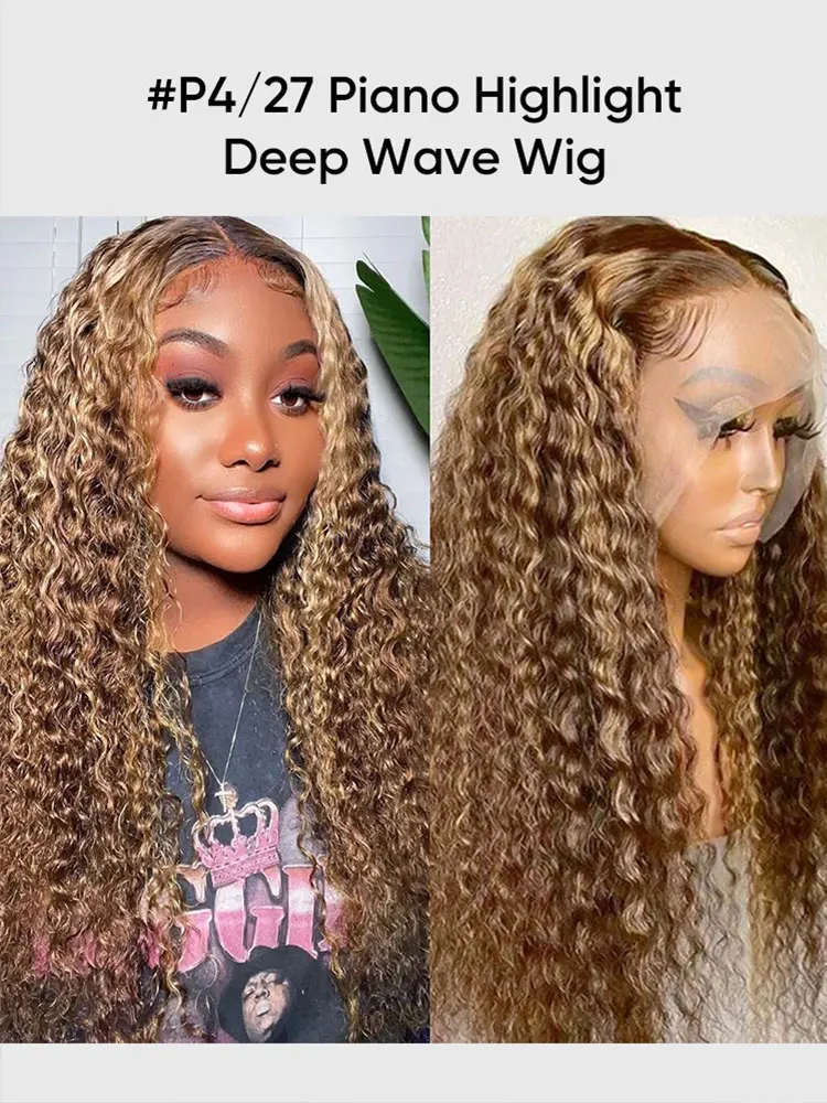 250% 13x4 HD شفافة موجة عميقة شعر مستعار أمامي أومبير تسليط الضوء على شعر مستعار خصلات الشعر المستعار الإنسان p4/27 5x5 غلوليس إغلاق شعر مستعار للمرأة #5