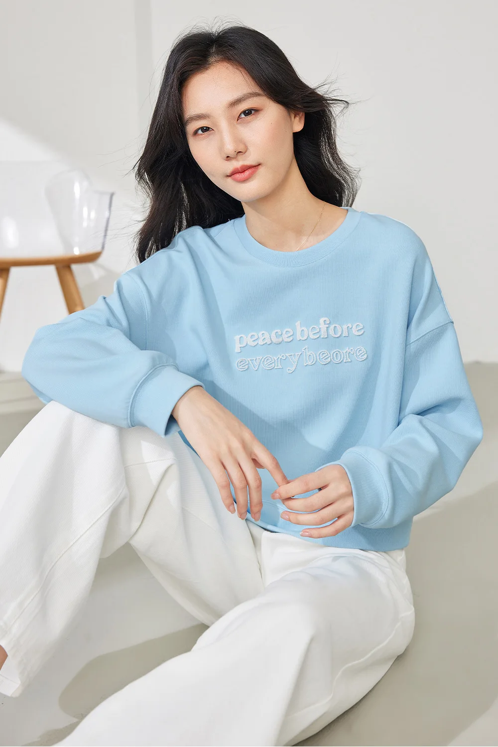 Vimly Women's Office Lady O-neck Letter Embroidery Pullovers Sweatshirt 2025 Spring Simple Casual Loose Fashion Knit Tops M5221