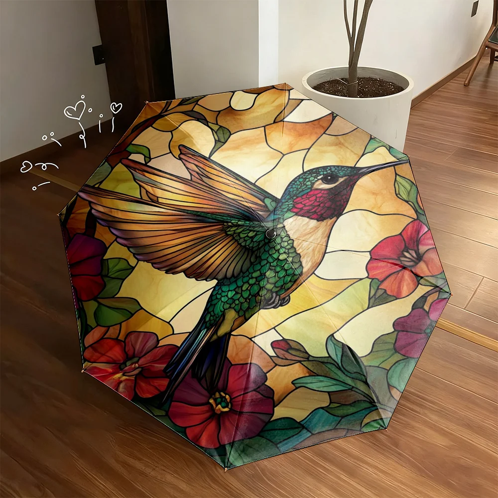 

Colorful Umbrella - Exquisite Floral and Hummingbird Design, Vibrant Nature Beauty, Lightweight Portable Folding Umbrella with