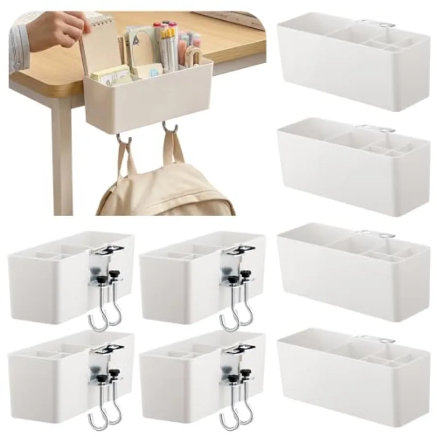 

8 Pcs Desk Side Storage for Classroom Side Desk Organizer Back to School Gift No Drill Holder Clamp Plastic Desks Organizer for