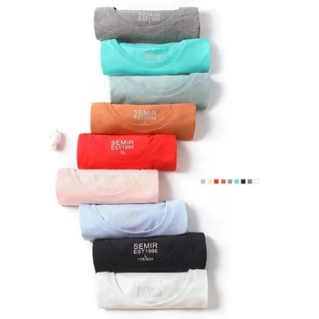 SEMIR 남성용 여름 코튼 티셔츠, 2023 심플 오 넥 스트레치 솔리드 탑, 의류 캐주얼 티셔츠, 남성 스트리트웨어 쿨 티셔츠 