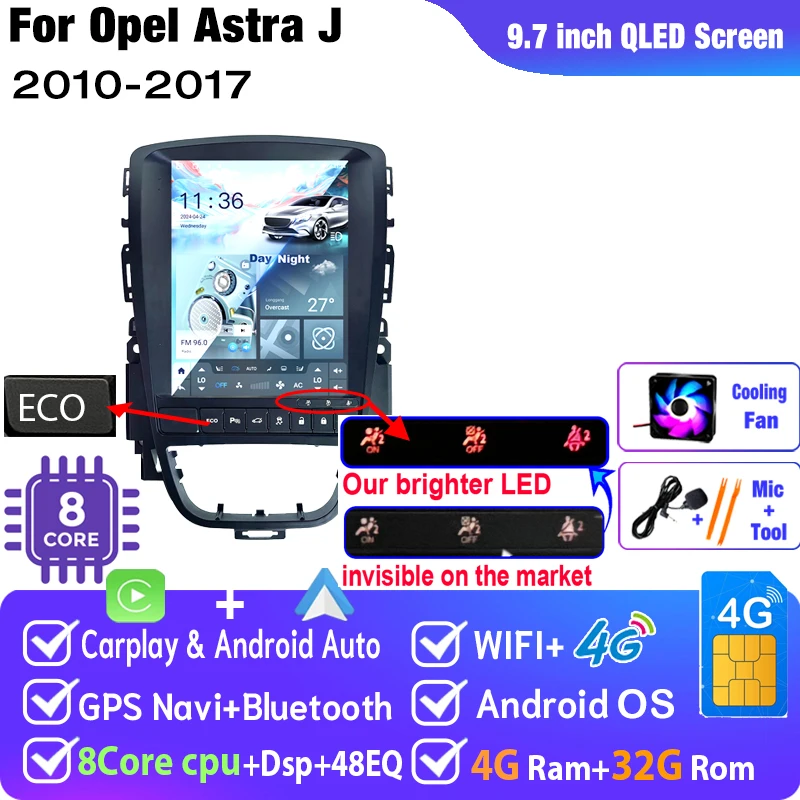 ZOYOSKII Autoradio Android voor Opel Astra J Vauxhall Holden Cascada 2009-2018 Multimedia Scherm GPS Navigatie Auto Carplay ECO