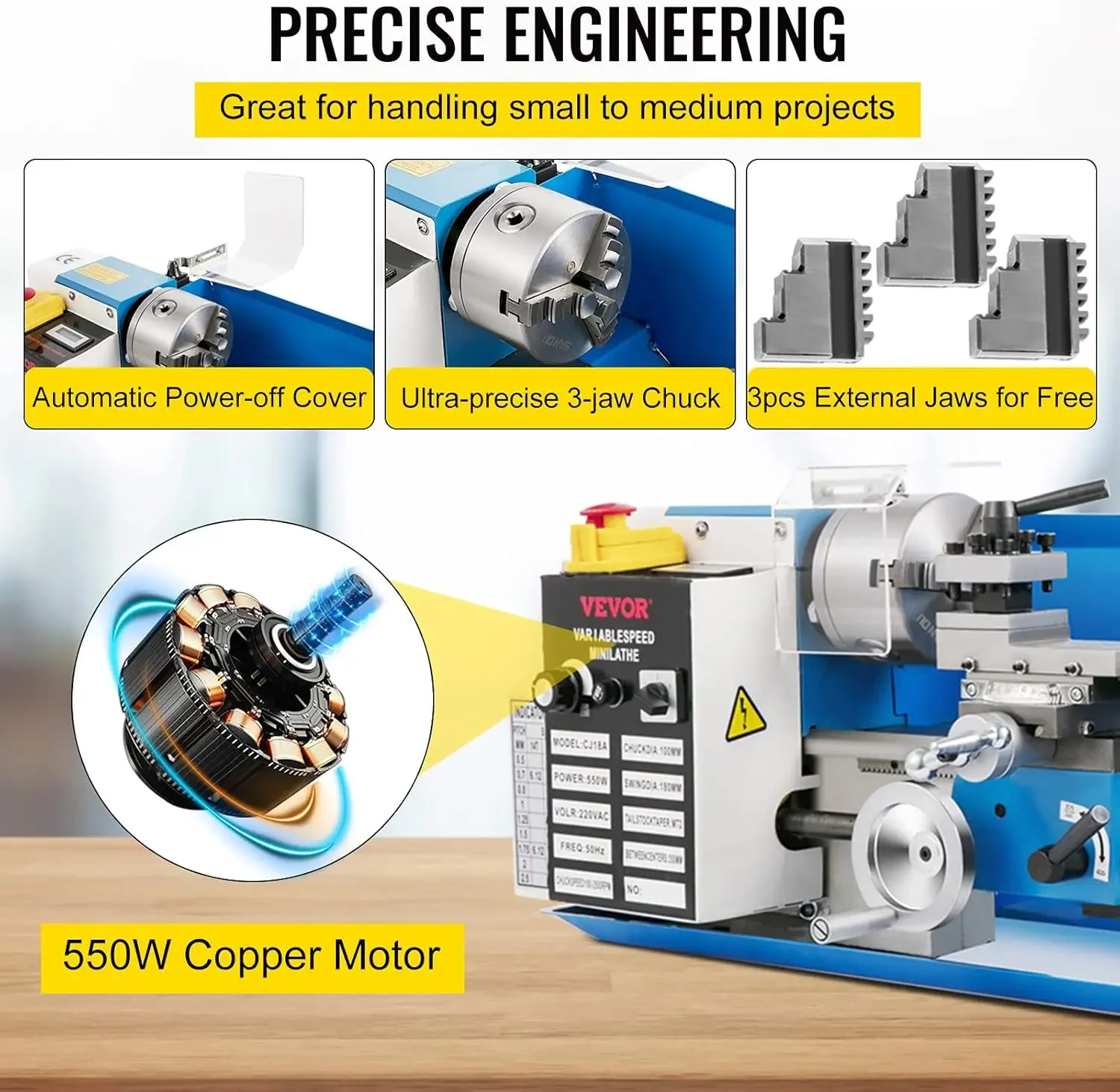 مخرطة معدنية صغيرة جديدة، مخرطة معدنية مقاس 7 × 14 بوصة، مع ماكينة مخرطة صغيرة CNC ذات 3 فك، صندوق مخرطة صغير دقيق رقمي