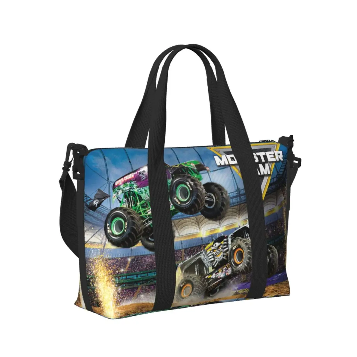 

Custom Classic Monster Jam Pattern Beach Travel Bag Large Capacity Tote Bags for Gym Yoga Women Shopping Duffle Shoulder Bag