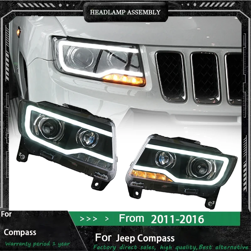 

Автомобильные фары, светодиодные лампы для Jeep Compass 2011-2016, обновленный стиль, передняя лампа DRL, автомобильные инструменты для указателей поворота, аксессуары