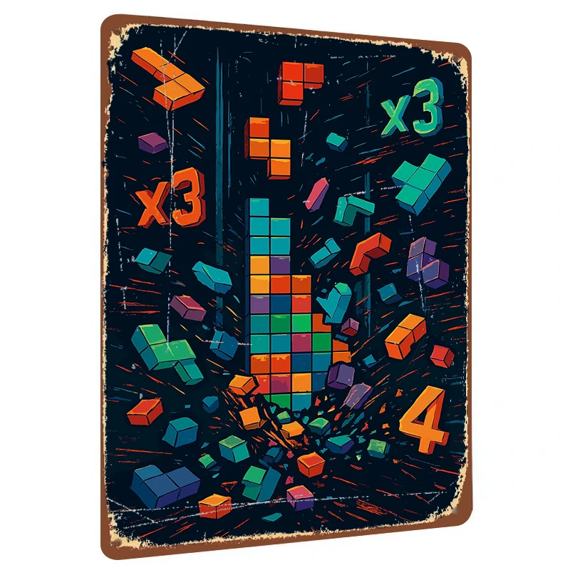 Retro Pixel Game Art Metal Tin Sign Living Room Bedroom Decorative Painting Creative Wall Hanging