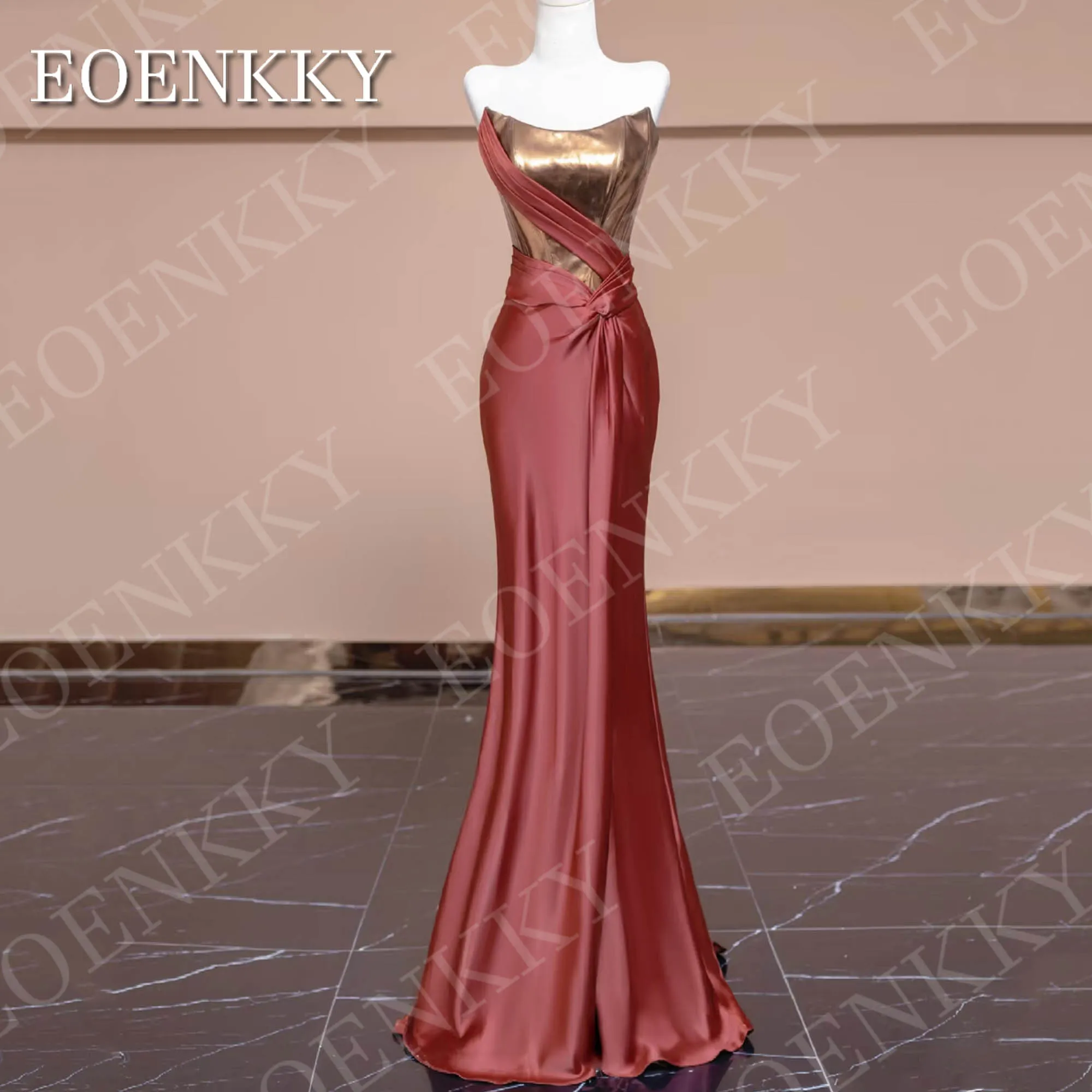 

EOENKKY Simple Sleeveless Evening Dress Elegant Strapless Mermaid Long Party Dresses Formal Woman Customized فستان سهرة نسائي