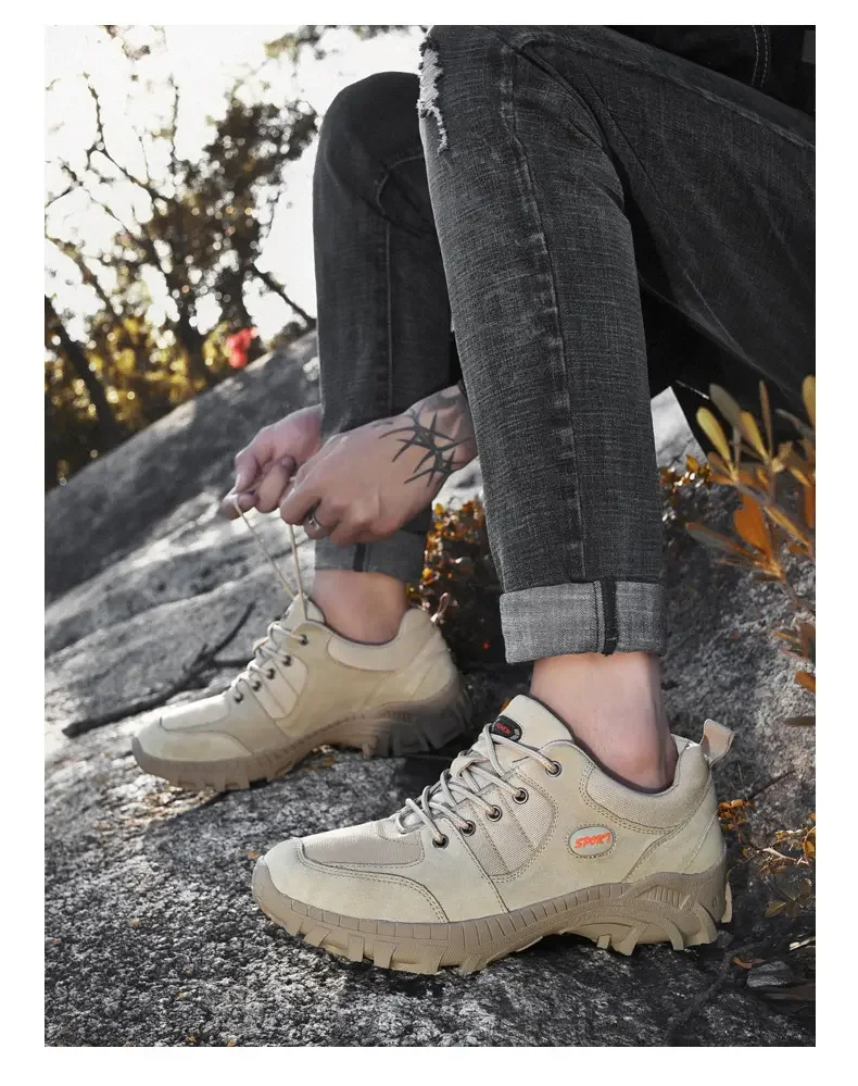 2023 New Men's Autumn Winter Mesh Leather Sneakers Soft Sole Non Slip Breathable Big Size Outdoor Hiking Shoes