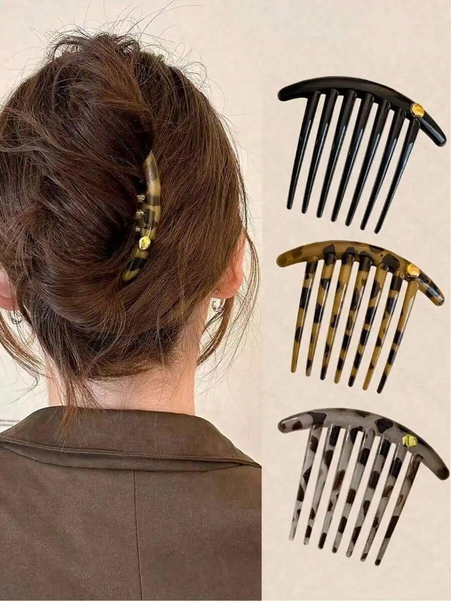 

3pcs Retro Style Hair Clips, High-End Crescent-Shaped Hair Accessories, Suitable For Buns, Side Combs, And Hair Combs, Hair Bun Maker, Hair Styling Pins,Summer,Holiday,Travel