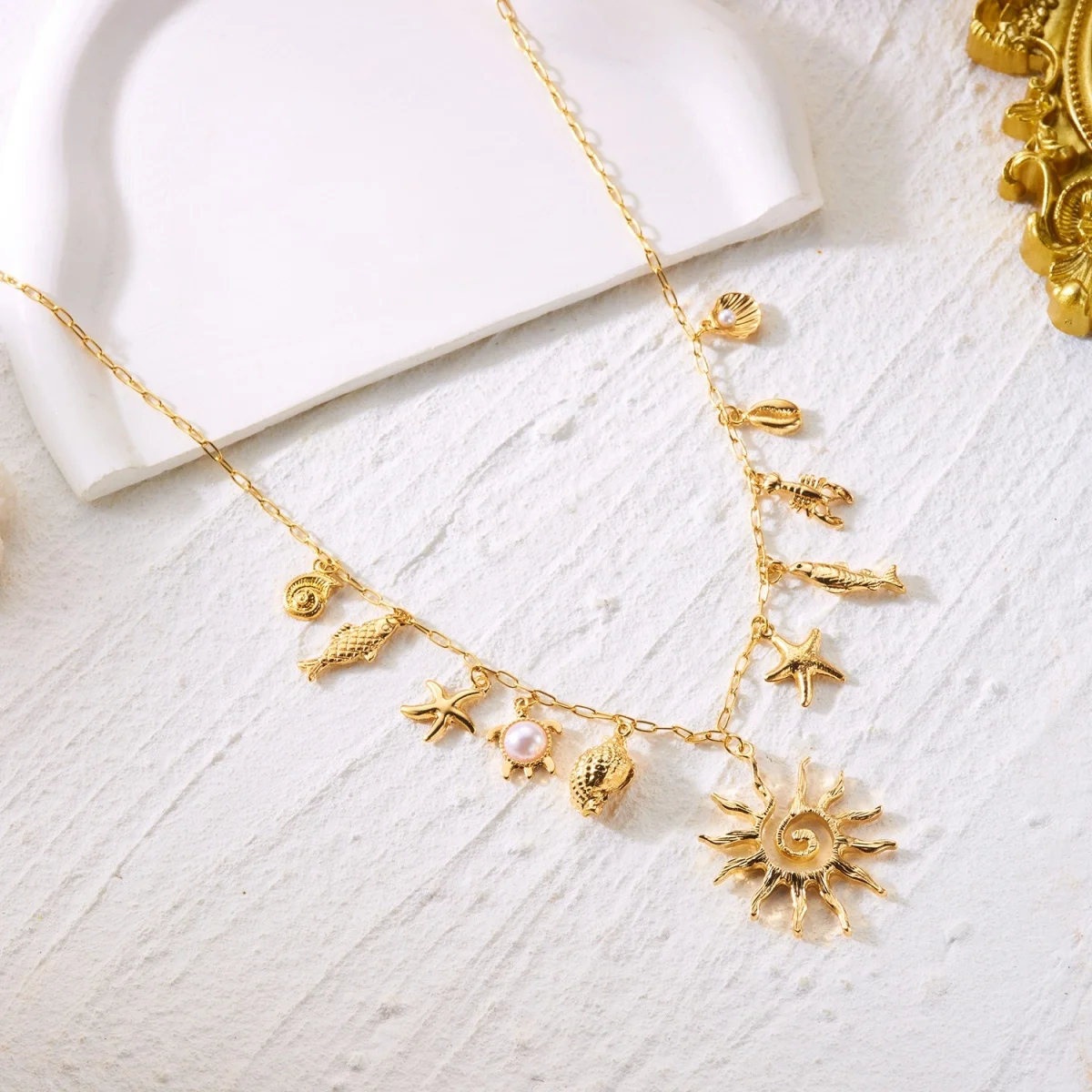 Boho Küsten-Halskette mit Seestern, Muschel, Seepferdchen, Schnecke, Fisch, Kokosnussbaum-Anhänger für Damen und Herren, Sonnen-Hummer-Choker, Sommer-Schmuck – Detail 20