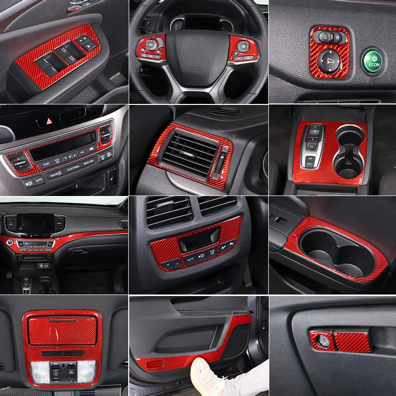 For Honda Pilot 2015-2022 Red Soft Carbon Fiber Whole Interior Stickers Car Accessories Dash Trim Gear Shift Console Cover Panel