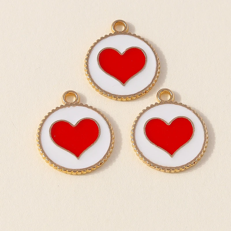 10pcs Kawaii Enamel Colorful Round Love Heart Charms Pendants for Necklaces Earrings DIY Handmade Jewelry Making Accessories view 6