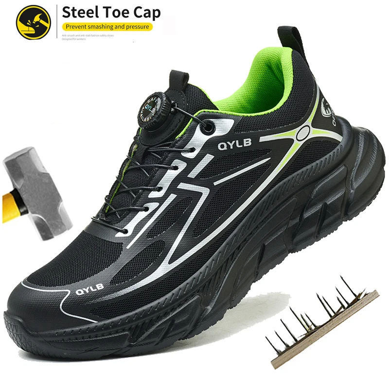 

Защитная обувь без шнуровки для мужчин, дышащие рабочие кроссовки, обувь со стальным носком, защита от ударов и проколов, защитная рабочая обувь