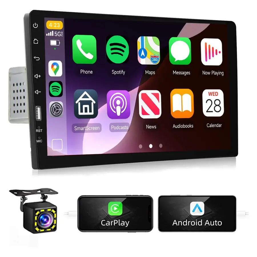 ستيريو سيارة فردي Din مع Carplay Android Auto، 9 بوصة 1024x600 HD IPS شاشة تعمل باللمس بلوتوث FM AM راديو مرآة Link SWC، Car Audi