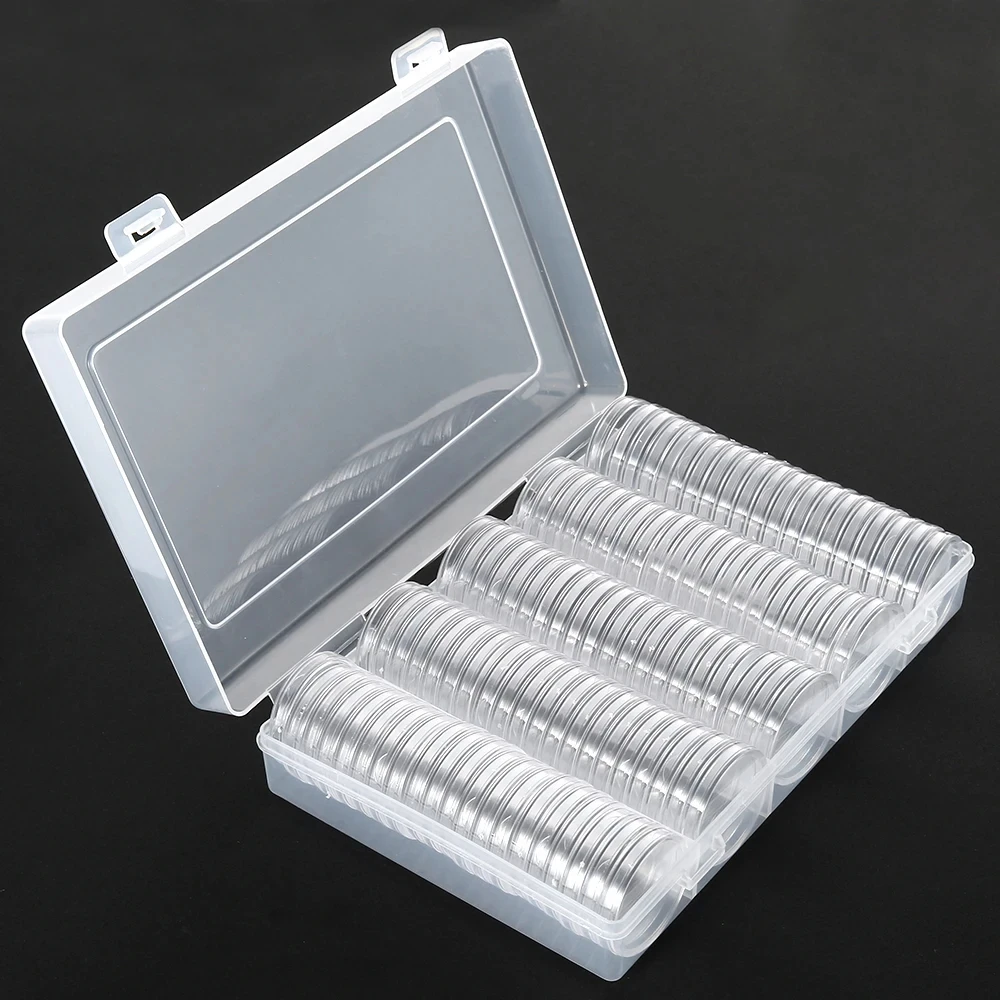 100Pcs 30mm Clear Coin Capsule Holder Case Transparent Commemorative Collectable Coin Storage Box Collection Supplies
