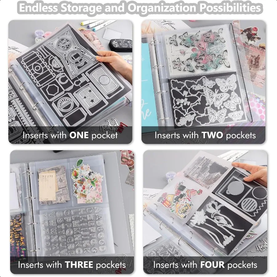 20개 A4 플라스틱 바인더 포켓 4홀 방수 PVC 폴더 루즈리프 가방, 예산 관리용 루즈리프 가방 삽입 파우치 사진용