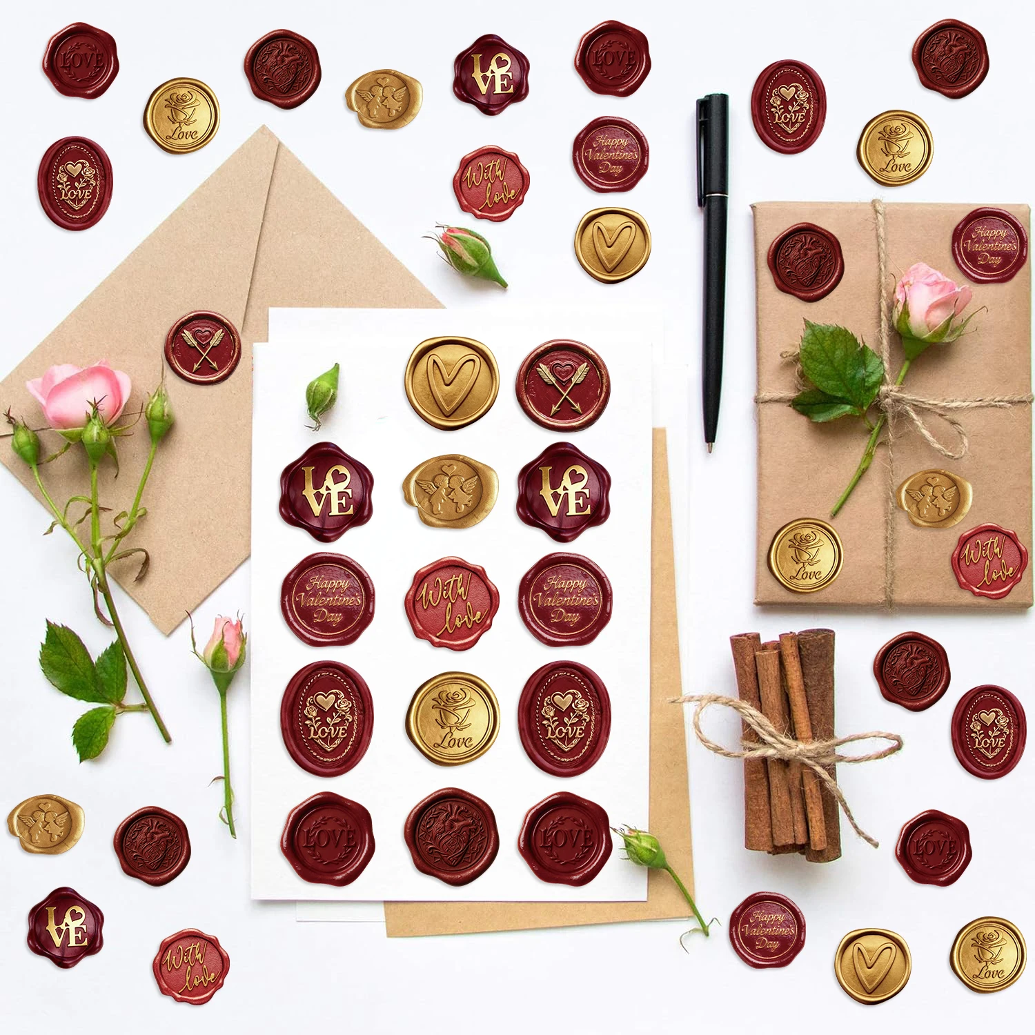 500Pcs Valentine's Day Fire Paint Seal Roll Sticker Waterproof Decorative Scrapbooks Guitars Notebooks Label Stickers for School