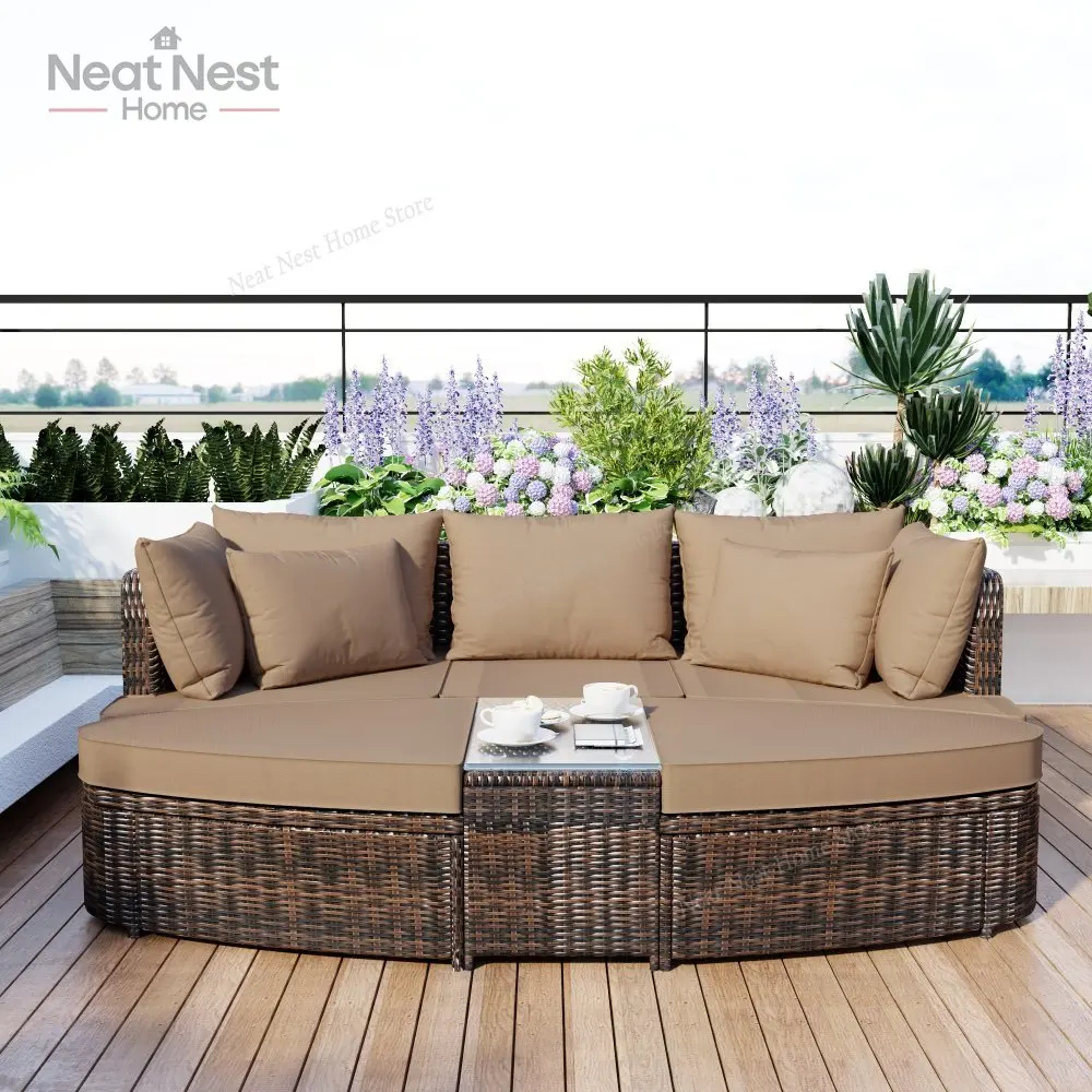 

6-Piece Patio Outdoor Conversation Round Sofa Set, PE Wicker Rattan Separate Seating Group with Coffee Table,patio furniture